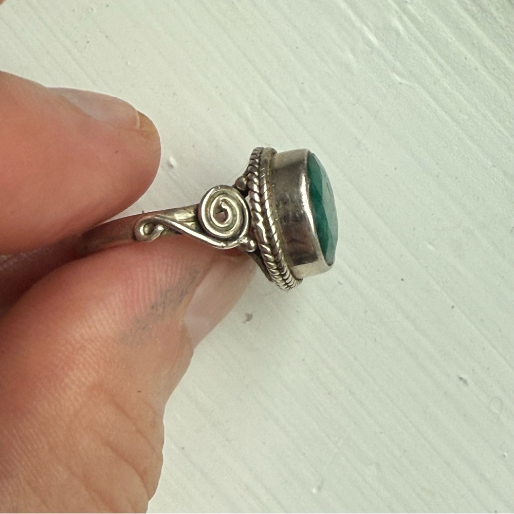 Sterling Green Agate Ring - image 3